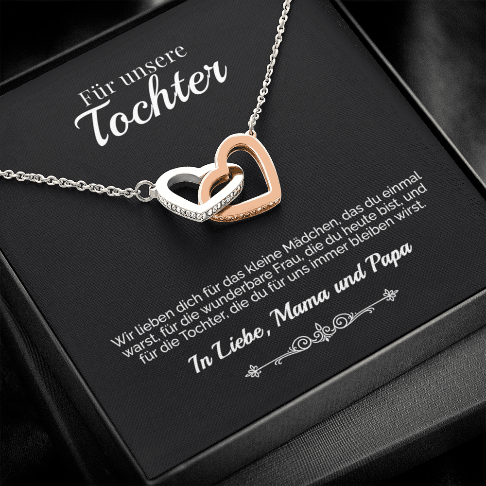 ORIANIA | 14k Weißgold & 18k Gelbgold Interlocking Hearts Necklace – Von Mama und Papa an meine Tochter 🧡